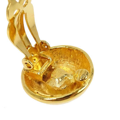 Chanel Button Clip-On Earrings Gold Rhinestone 2197