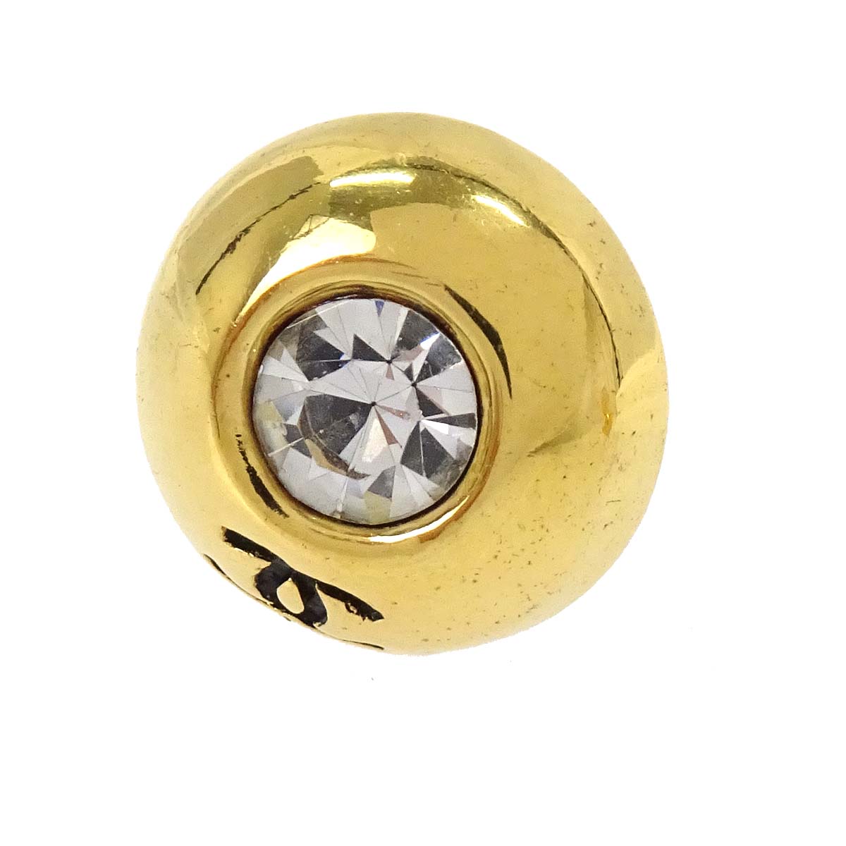 Chanel Button Clip-On Earrings Gold Rhinestone 2197
