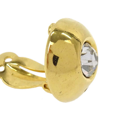 Chanel Button Clip-On Earrings Gold Rhinestone 2197