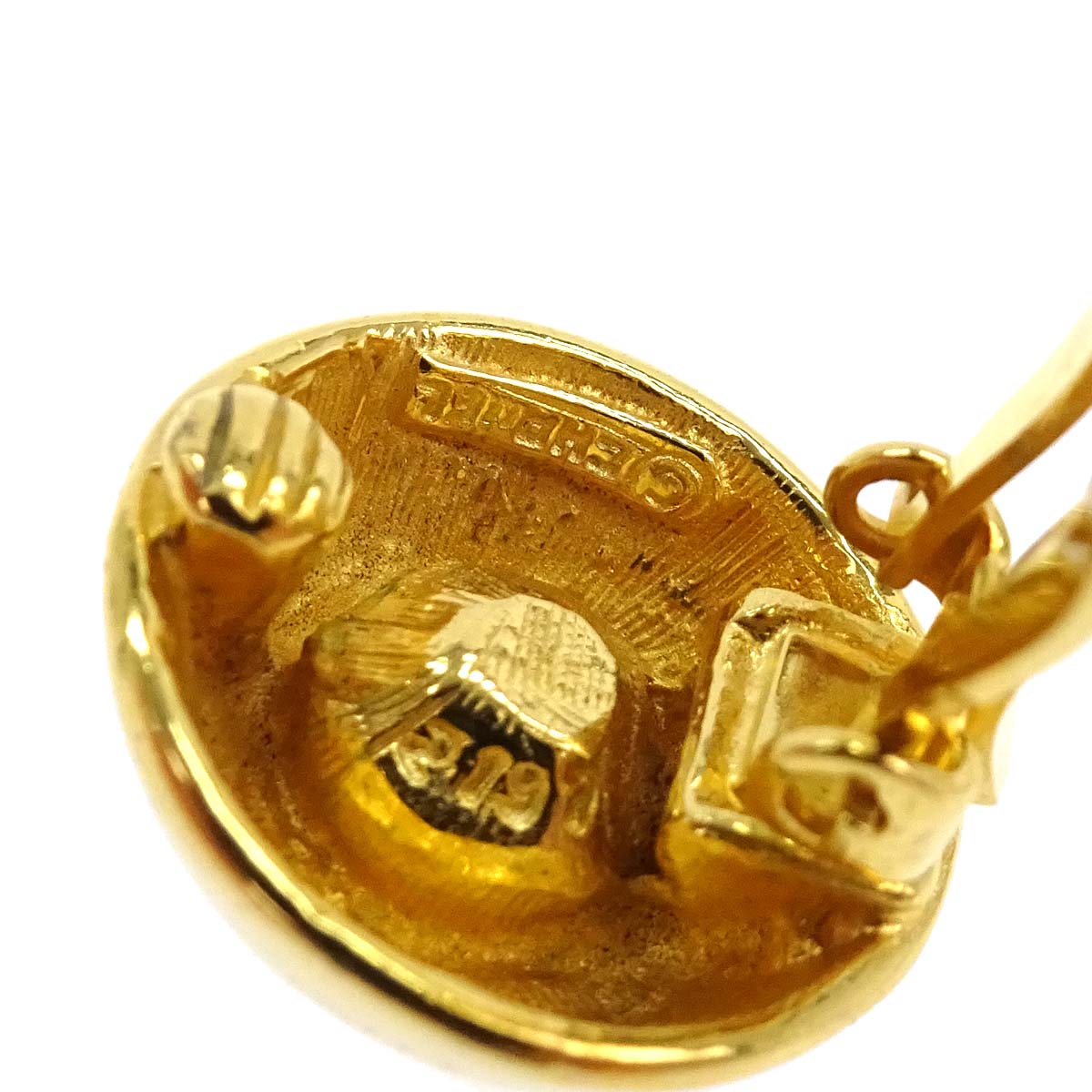 Chanel Button Clip-On Earrings Gold Rhinestone 2197