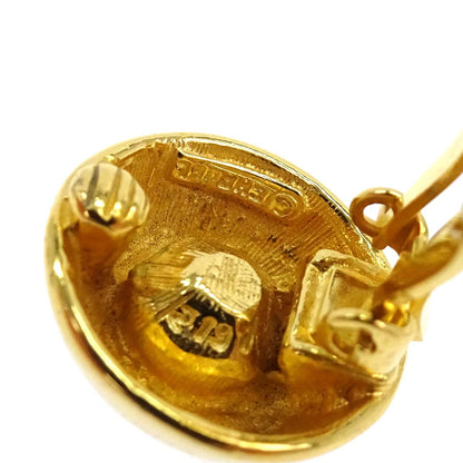 Chanel Button Clip-On Earrings Gold Rhinestone 2197