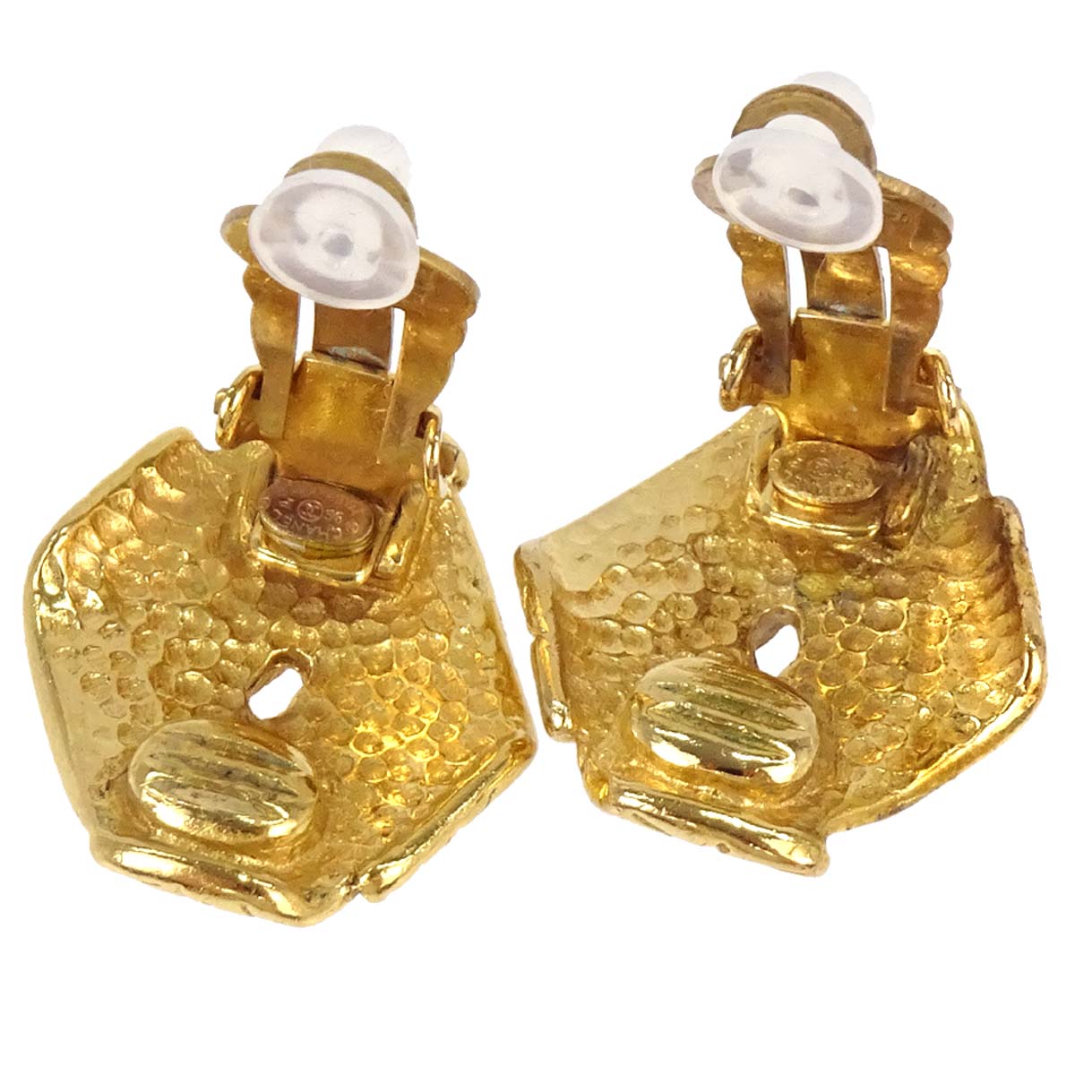 Chanel Logo Ribbon Clip-On Earrings Gold 96P