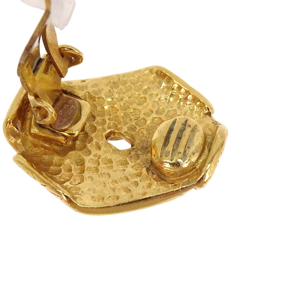 Chanel Logo Ribbon Clip-On Earrings Gold 96P