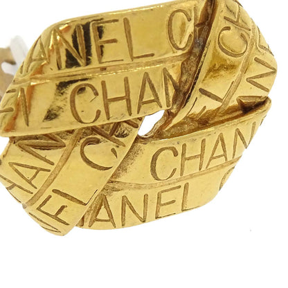 Chanel Logo Ribbon Clip-On Earrings Gold 96P
