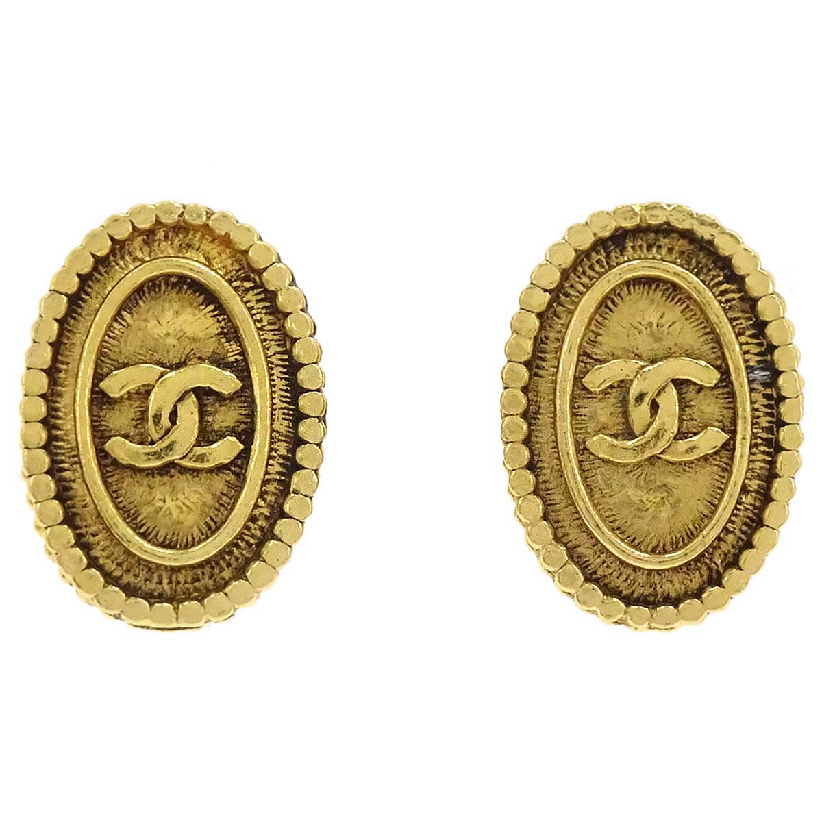 Chanel Oval Clip-On Earrings Gold 2089