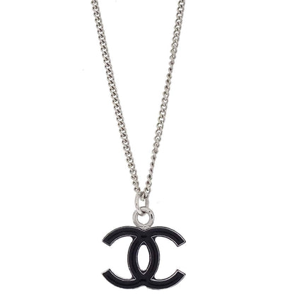 Chanel CC Chain Necklace Silver Black 04A