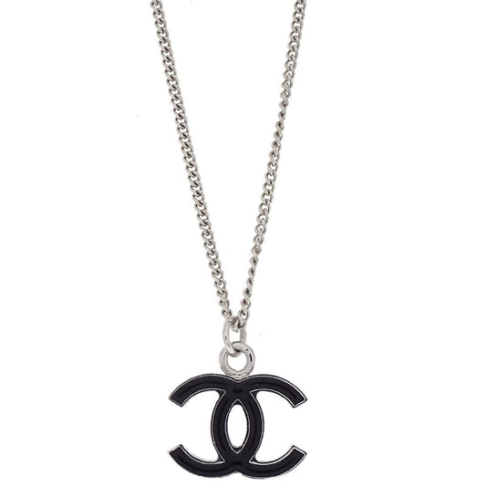 Chanel CC Chain Necklace Silver Black 04A