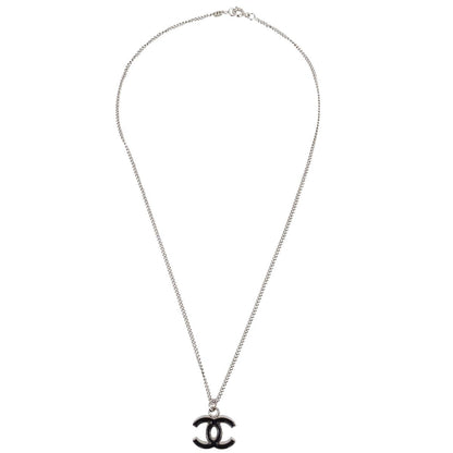 Chanel CC Chain Necklace Silver Black 04A