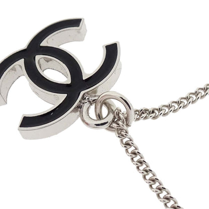 Chanel CC Chain Necklace Silver Black 04A