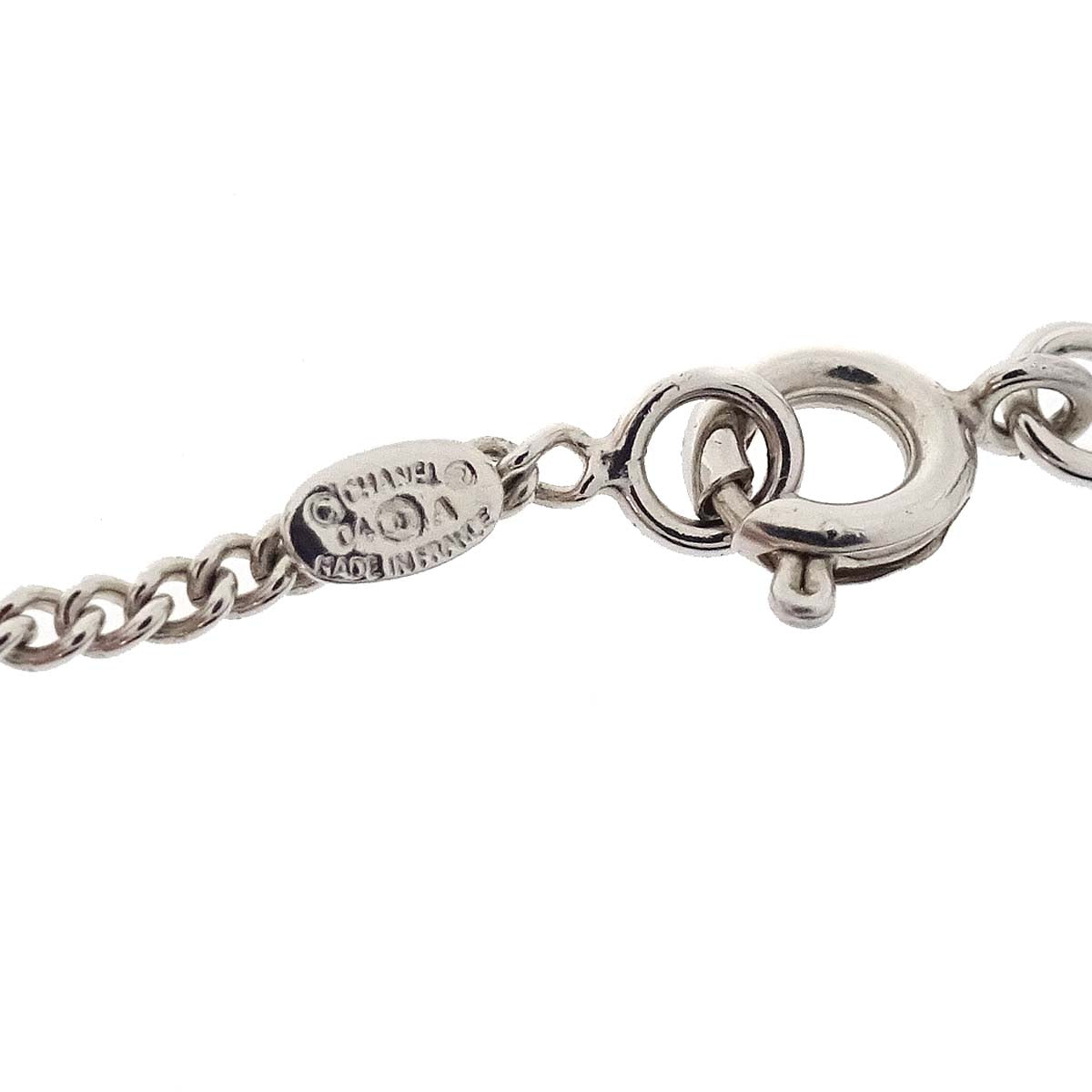 Chanel CC Chain Necklace Silver Black 04A