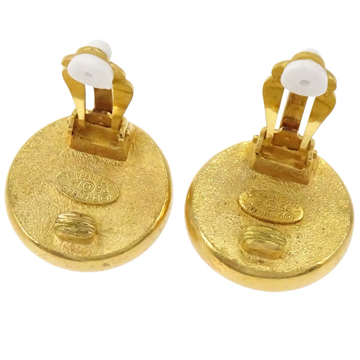 Chanel Costume Pearl Button Clip-On Earrings Gold 95A