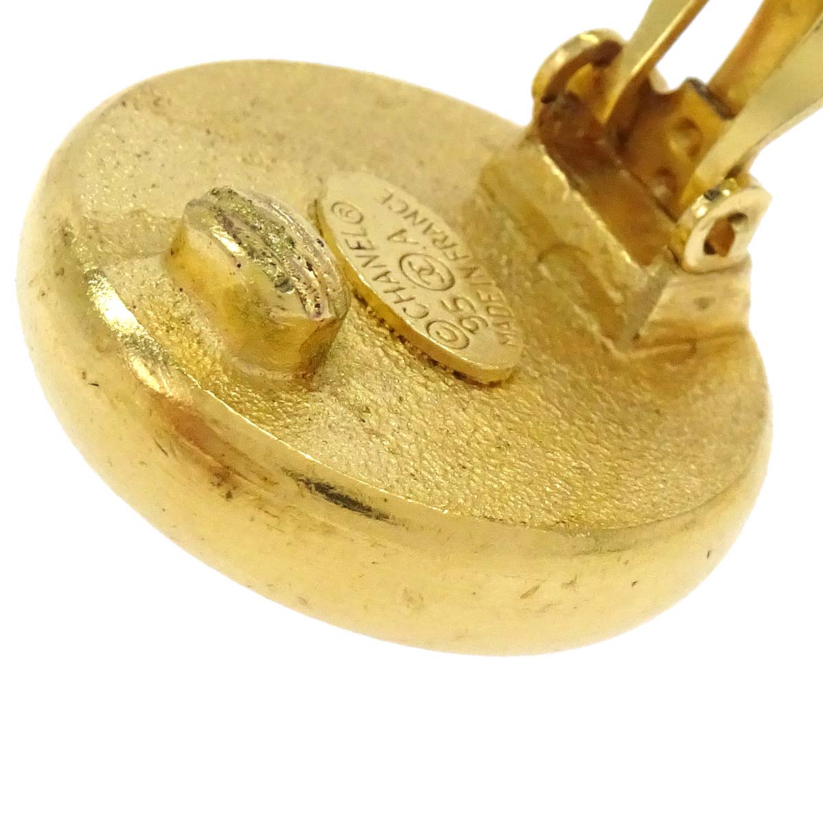 Chanel Costume Pearl Button Clip-On Earrings Gold 95A