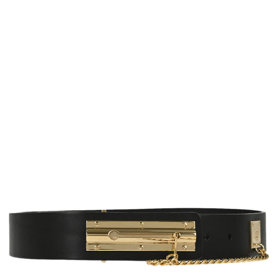 Chanel Black Gold Leather Belt #75/30
