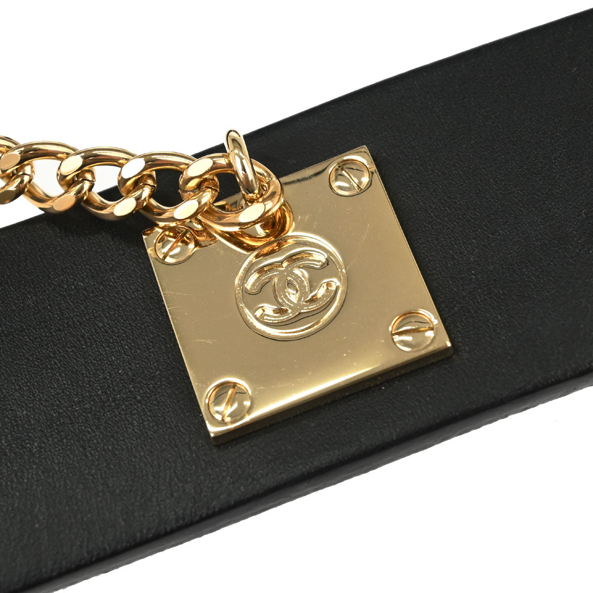 Chanel Black Gold Leather Belt #75/30