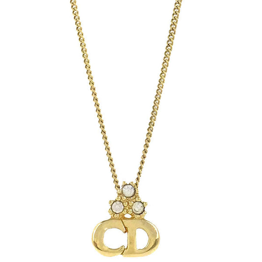 Christian Dior Necklace Pendant Gold Rhinestone