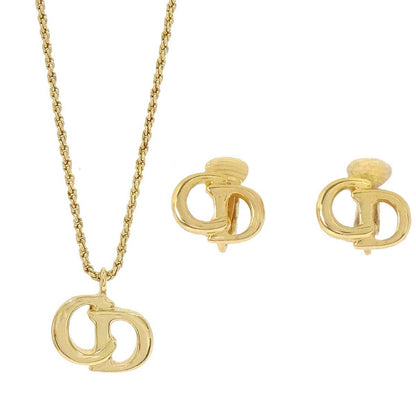 Christian Dior Necklace Pendant Clip-On Earrings Set Gold