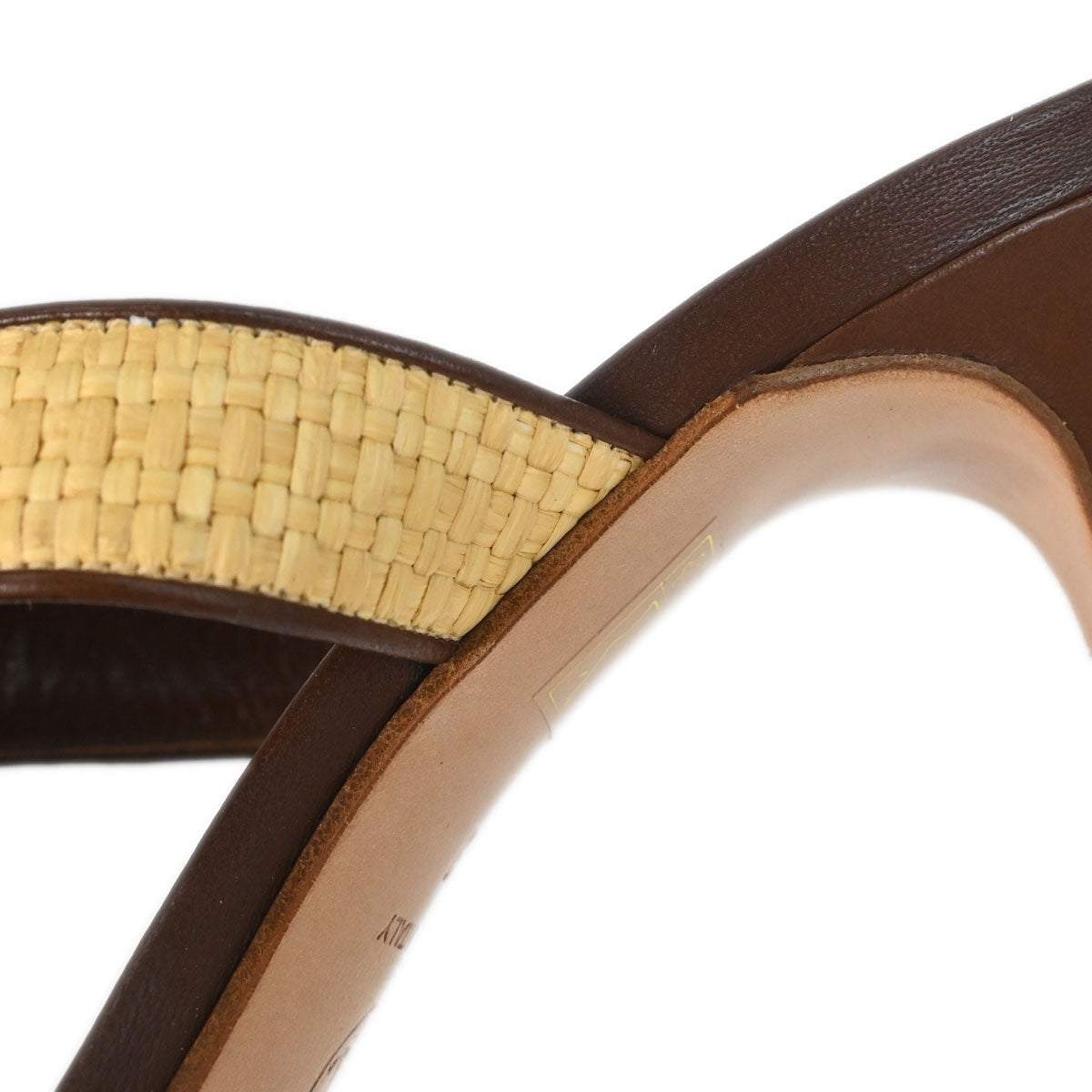 Chanel * CC Beige Brown Leather Straw Sandals Shoes #37