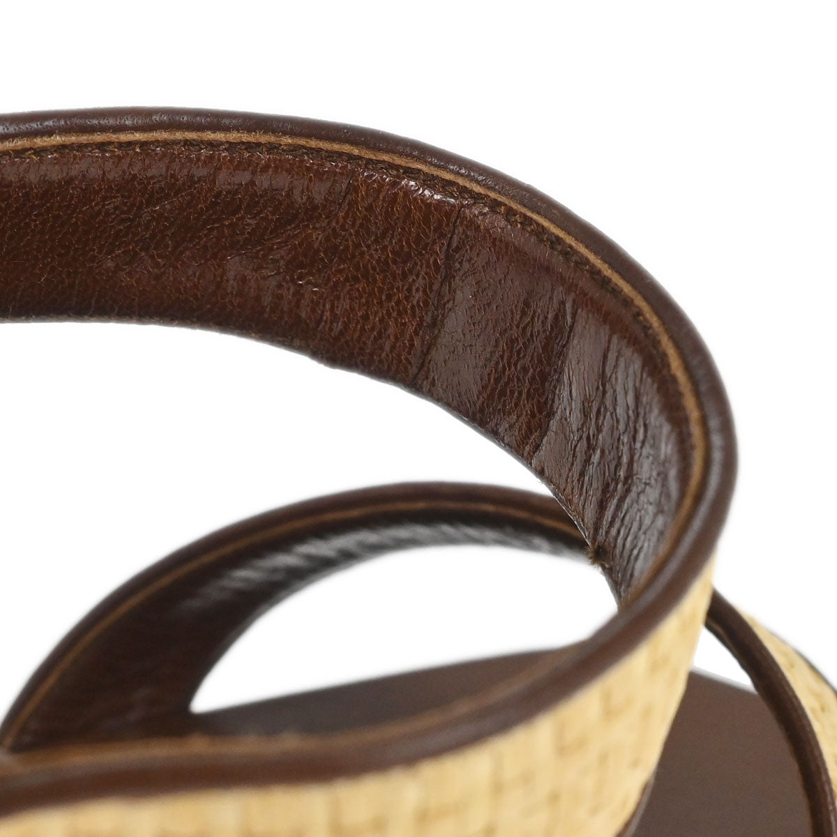 Chanel * CC Beige Brown Leather Straw Sandals Shoes #37