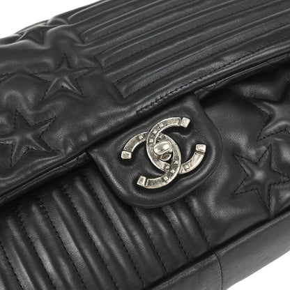 Chanel 2014 Black Lambskin Paris Dallas Stars and Stripes Flap Shoulder Bag