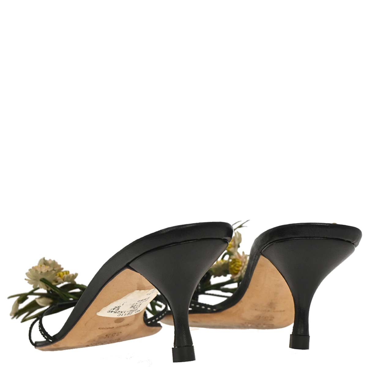 Prada * Black Leather Flower Sandals Shoes #35 1/2