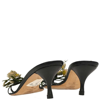 Prada * Black Leather Flower Sandals Shoes #35 1/2