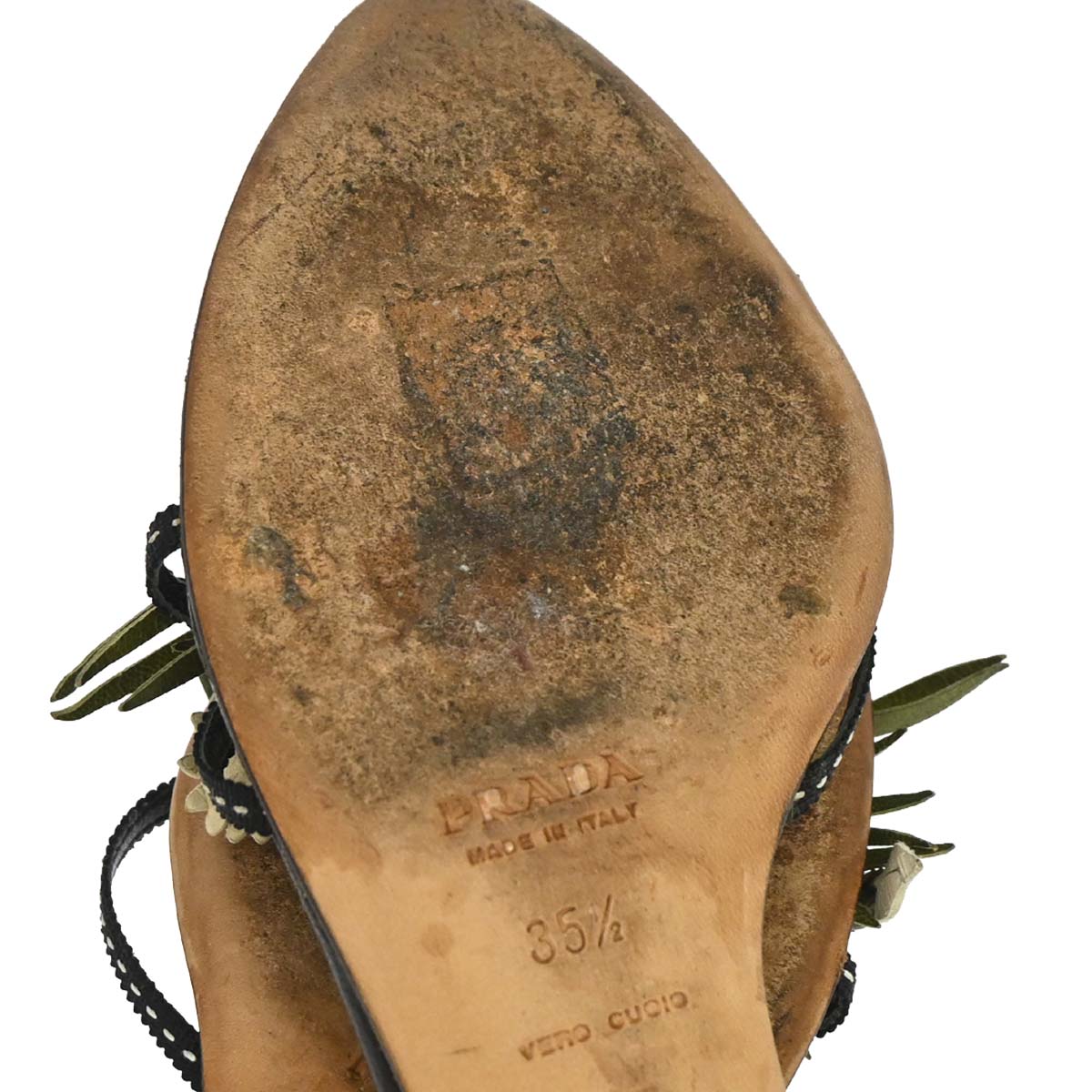 Prada * Black Leather Flower Sandals Shoes #35 1/2