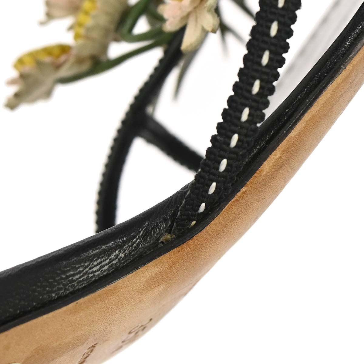 Prada * Black Leather Flower Sandals Shoes #35 1/2