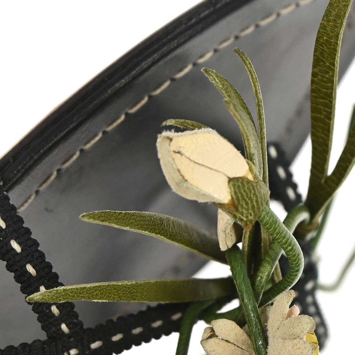 Prada * Black Leather Flower Sandals Shoes #35 1/2