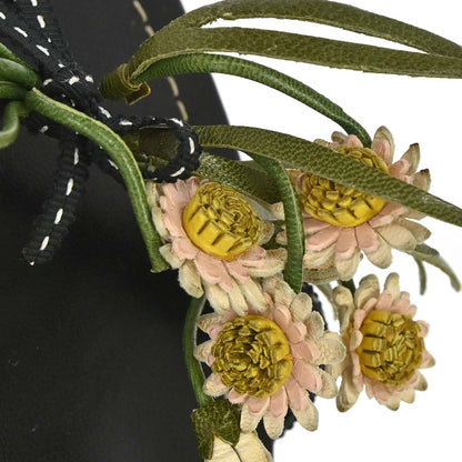 Prada * Black Leather Flower Sandals Shoes #35 1/2