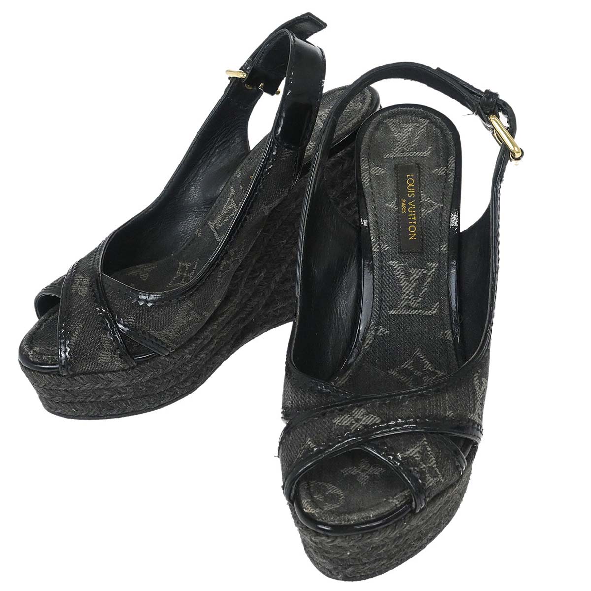 Louis Vuitton * Black Monogram Denim Sandals Shoes – AMORE Vintage