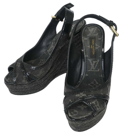 Louis Vuitton * Black Monogram Denim Sandals Shoes