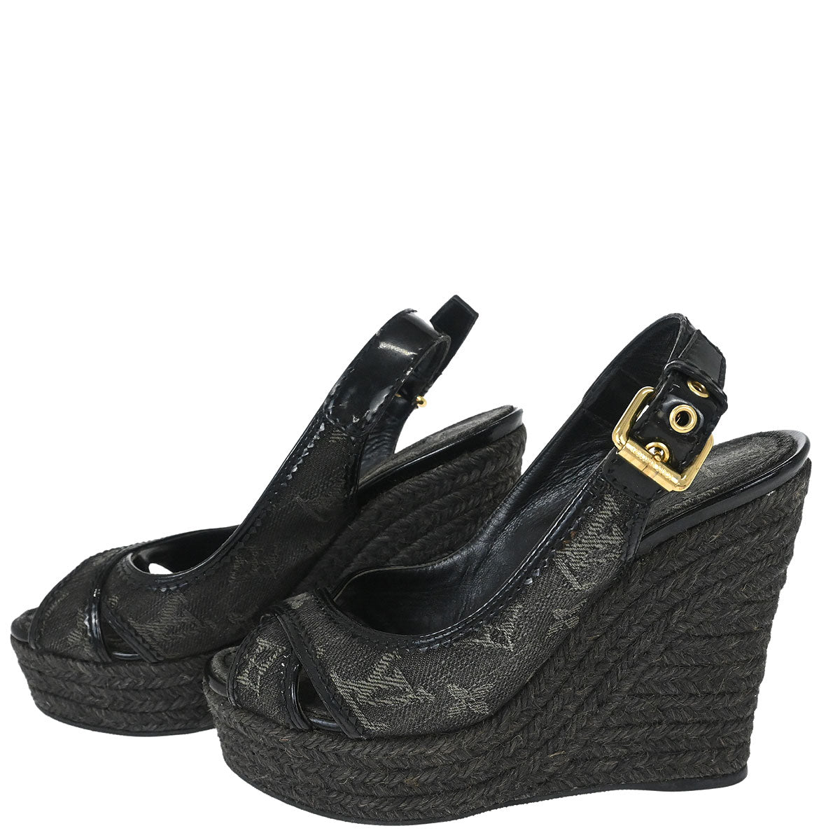 Louis Vuitton * Black Monogram Denim Sandals Shoes – AMORE Vintage