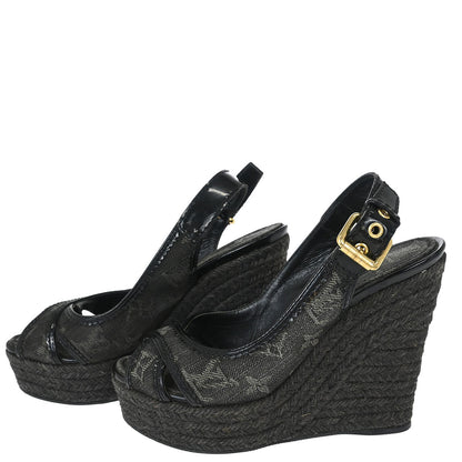 Louis Vuitton * Black Monogram Denim Sandals Shoes