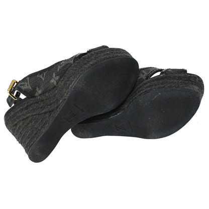 Louis Vuitton * Black Monogram Denim Sandals Shoes