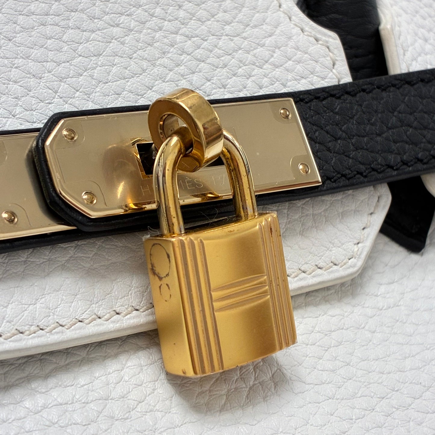 Hermes 2017 White Black Togo Birkin 30 Handbag