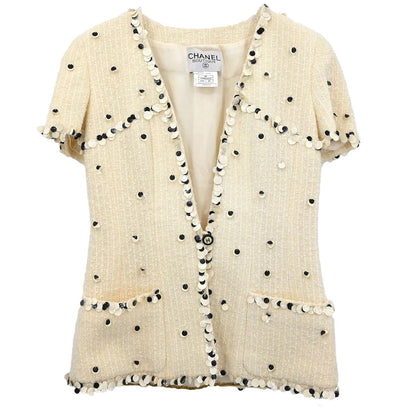 Chanel 1995 Single Breasted Collarless Jacket White #40
