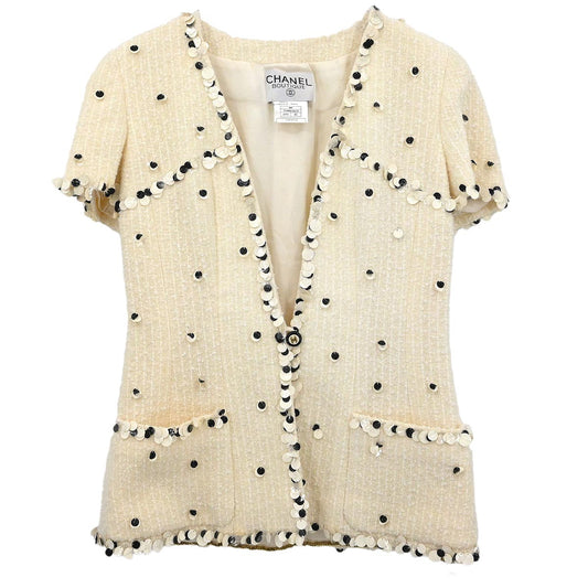 Chanel 1995 Single Breasted Collarless Jacket White #40