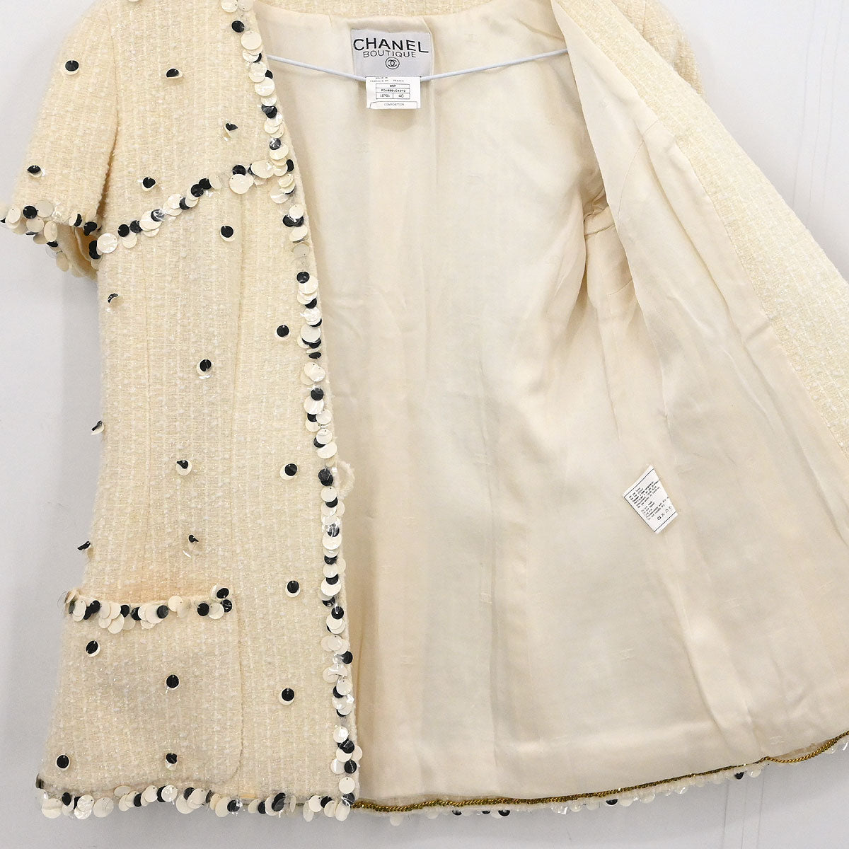 Chanel 1995 Single Breasted Collarless Jacket White #40