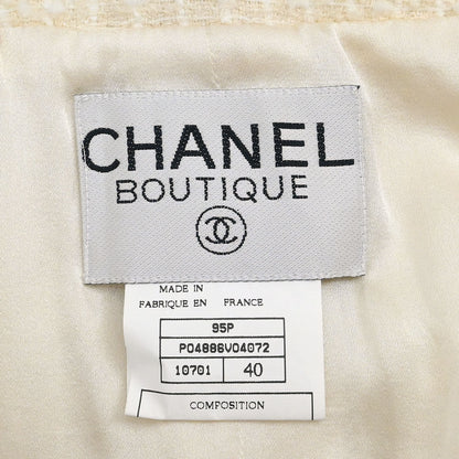 Chanel 1995 Single Breasted Collarless Jacket White #40