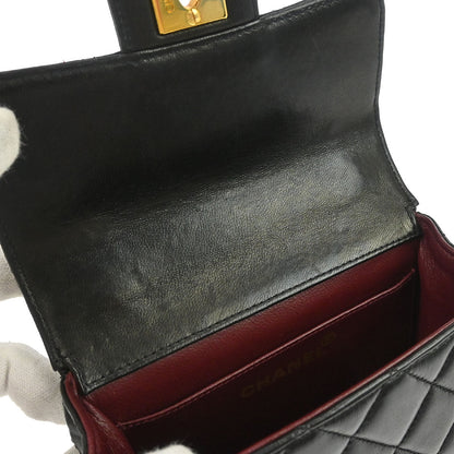 Chanel Black Lambskin Classic Flap Handbag Micro