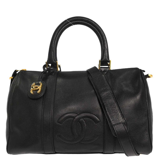 Chanel Black Caviar Skin 2way Shoulder Duffle Handbag