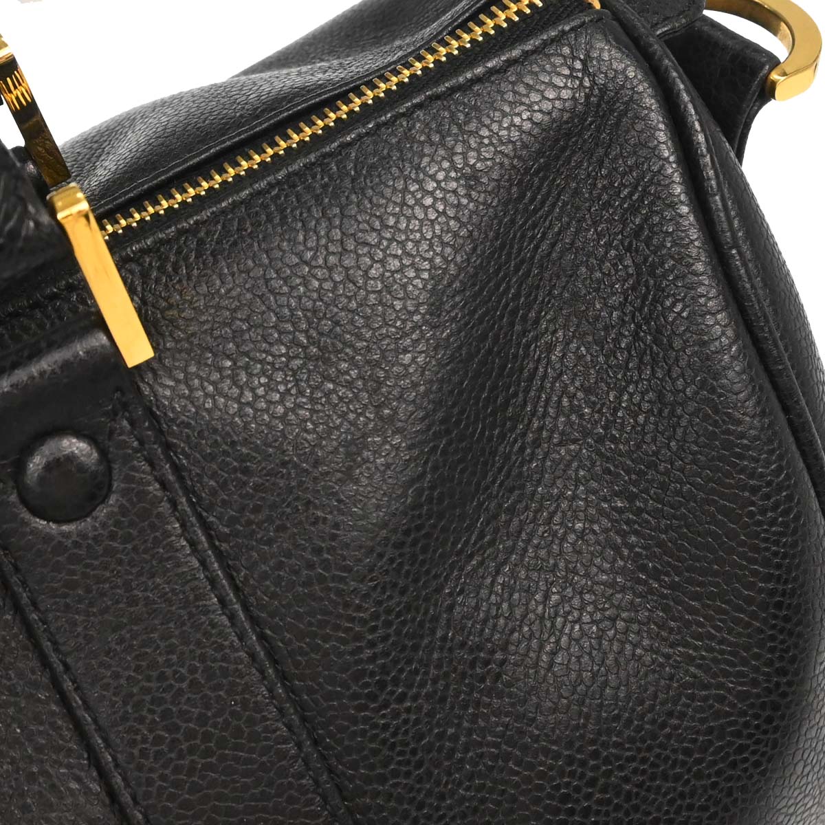 Chanel Black Caviar Skin 2way Shoulder Duffle Handbag