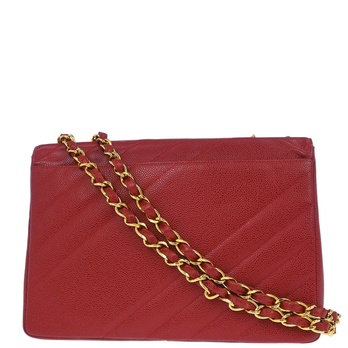 Chanel Red Caviar Skin Straight Flap Jumbo Shoulder Bag