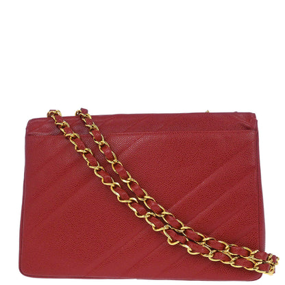 Chanel Red Caviar Skin Straight Flap Jumbo Shoulder Bag