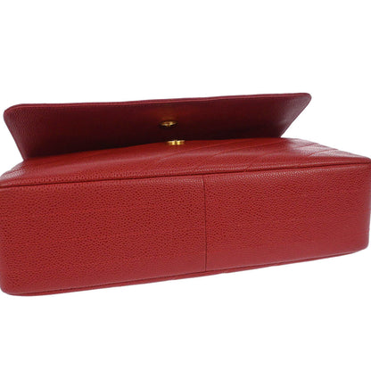 Chanel Red Caviar Skin Straight Flap Jumbo Shoulder Bag