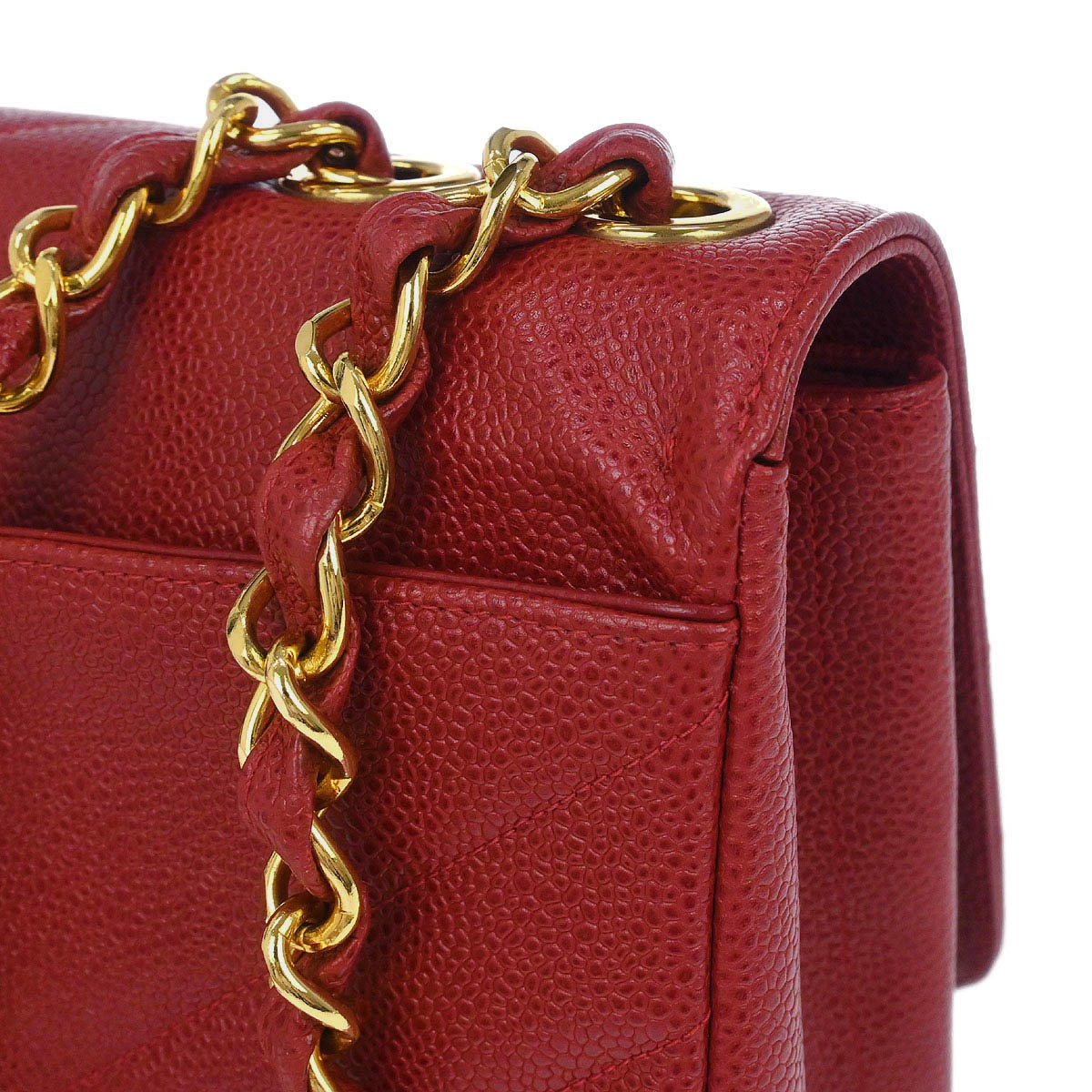 Chanel Red Caviar Skin Straight Flap Jumbo Shoulder Bag