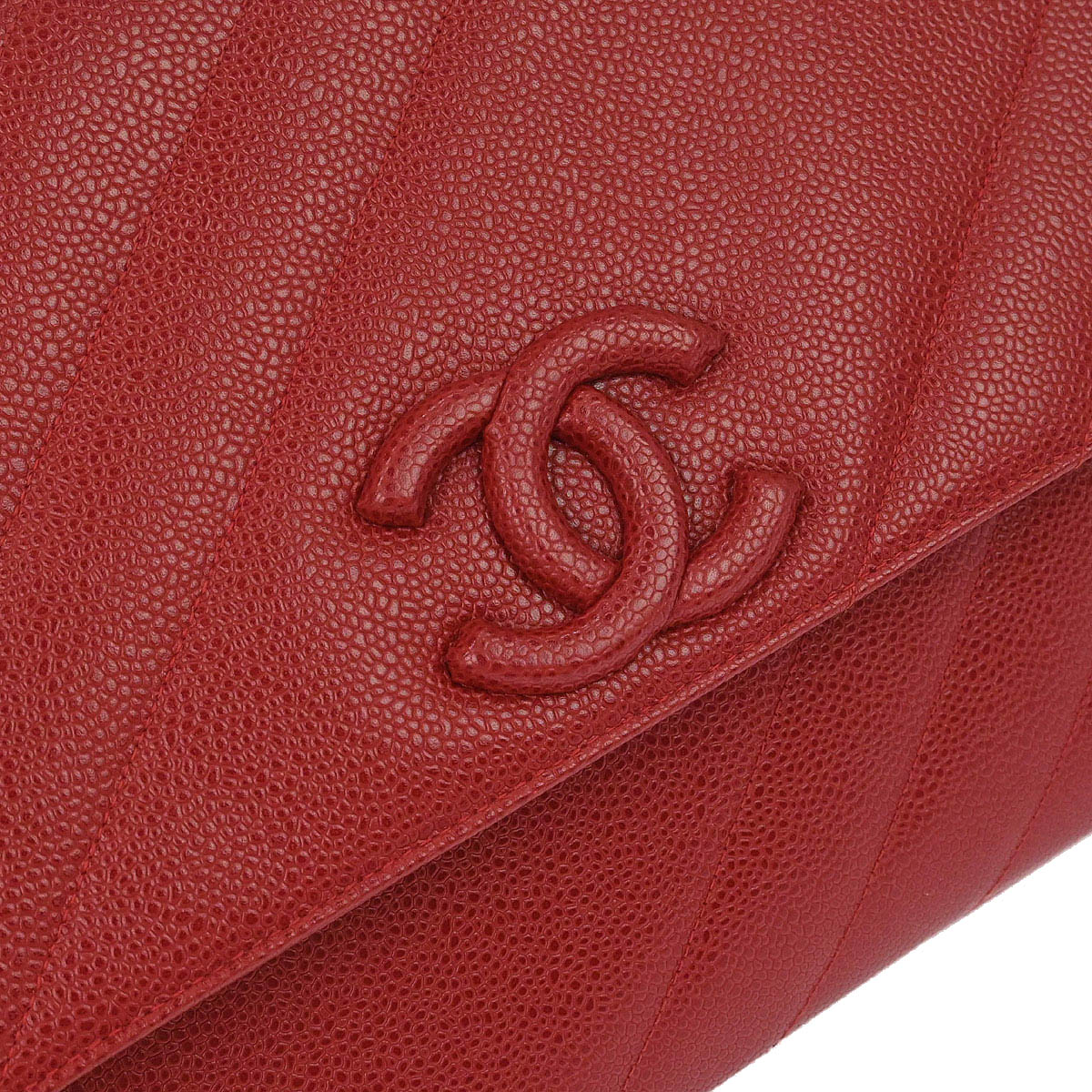 Chanel Red Caviar Skin Straight Flap Jumbo Shoulder Bag