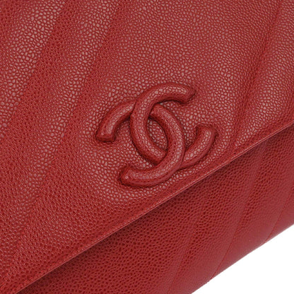 Chanel Red Caviar Skin Straight Flap Jumbo Shoulder Bag
