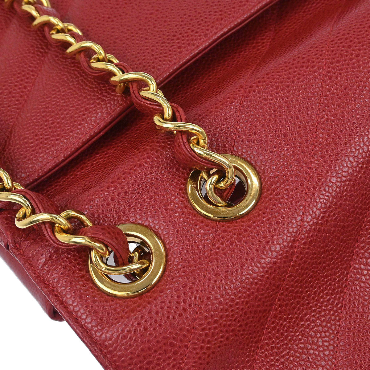 Chanel Red Caviar Skin Straight Flap Jumbo Shoulder Bag