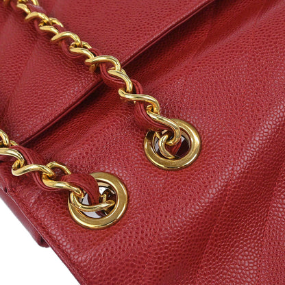 Chanel Red Caviar Skin Straight Flap Jumbo Shoulder Bag
